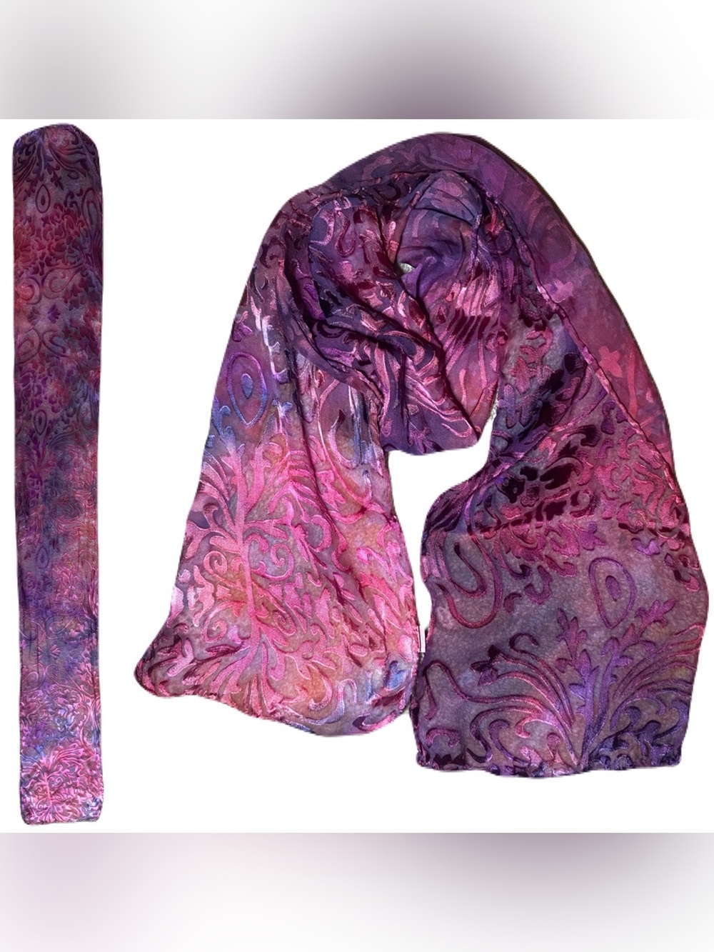 Hand Dyed Silk Scarf with Art Nouveau Pattern